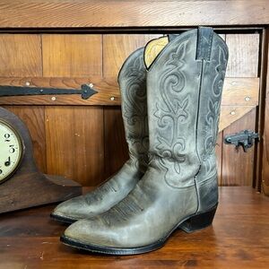 Vintage Western Cowboy Boots | Justin Boots | Distressed Grey Leather | Mens 10D
